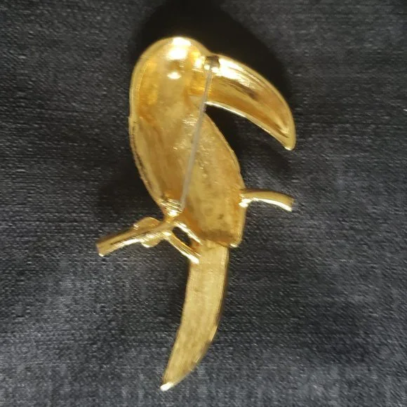 Large Enameled Rhinestone Crystal Toucan Brooch - Picture 4 of 8